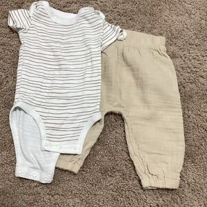 Striped White and Tan Kids Matching Set